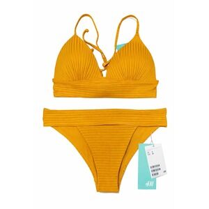 H&M Ribbed Triangle Bikini Set Mustard‎ Yellow Size 4 NWT